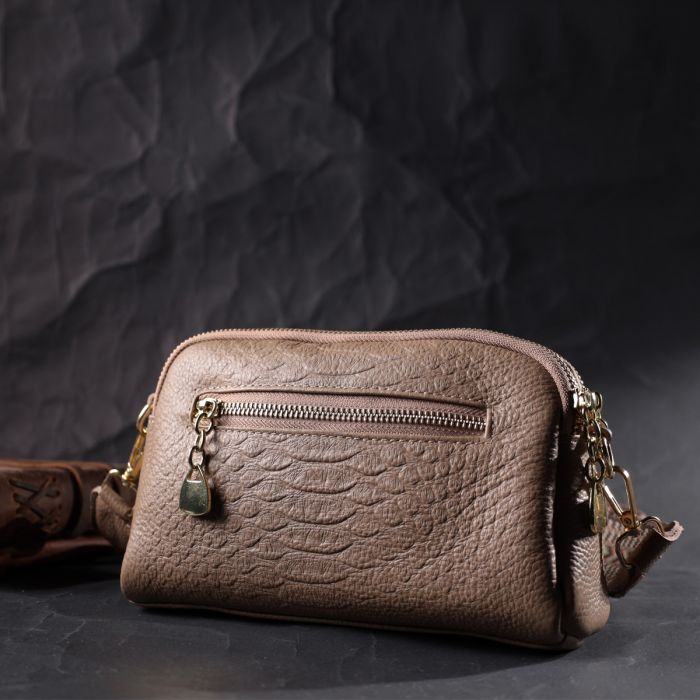 Женская сумка на два отделения из натуральной кожи Vintage 22356 Бежевая