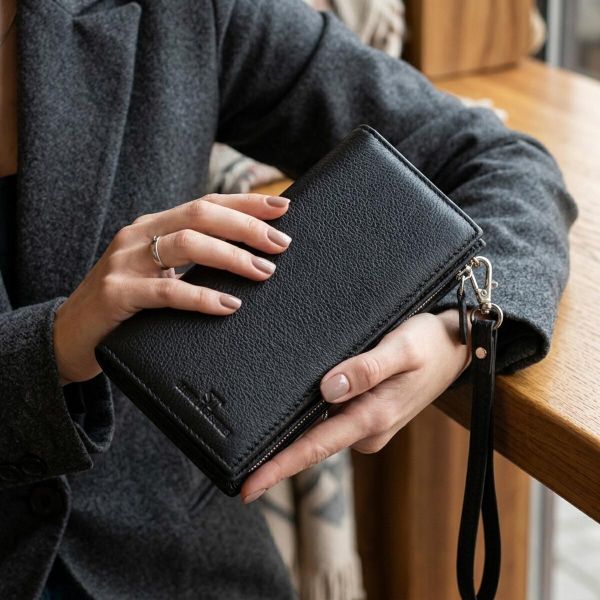 Вертикальний гаманець-клатч унісекс із натуральної шкіри ST Leather 22532 Чорний