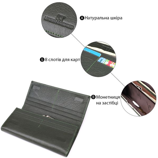 Стильный кошелек у два сложения из натуральной кожи ST Leather 23066 Зеленый
