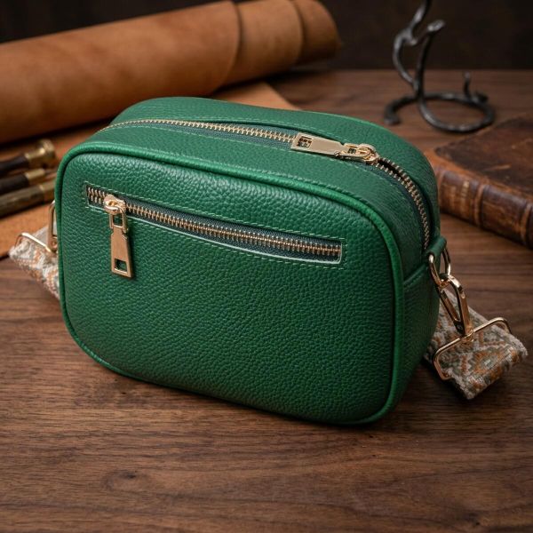 Стеганая женская сумка из натуральной кожи Vintage 22613 Зеленая