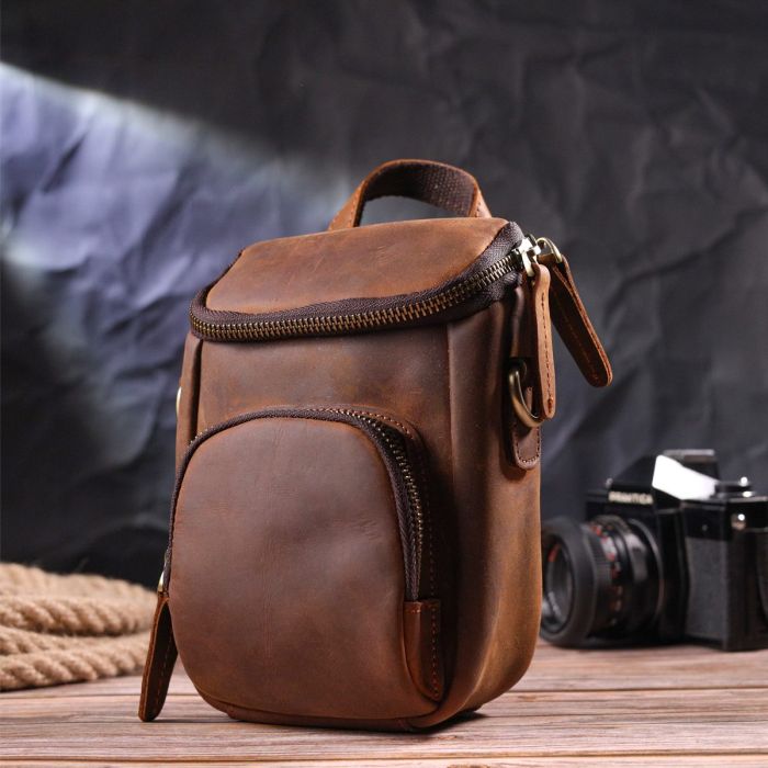 Компактная мужская сумка из натуральной винтажной кожи 21295 Vintage Коричневая