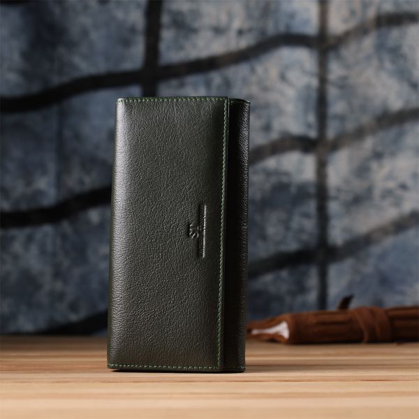 Стильный кошелек у два сложения из натуральной кожи ST Leather 23066 Зеленый