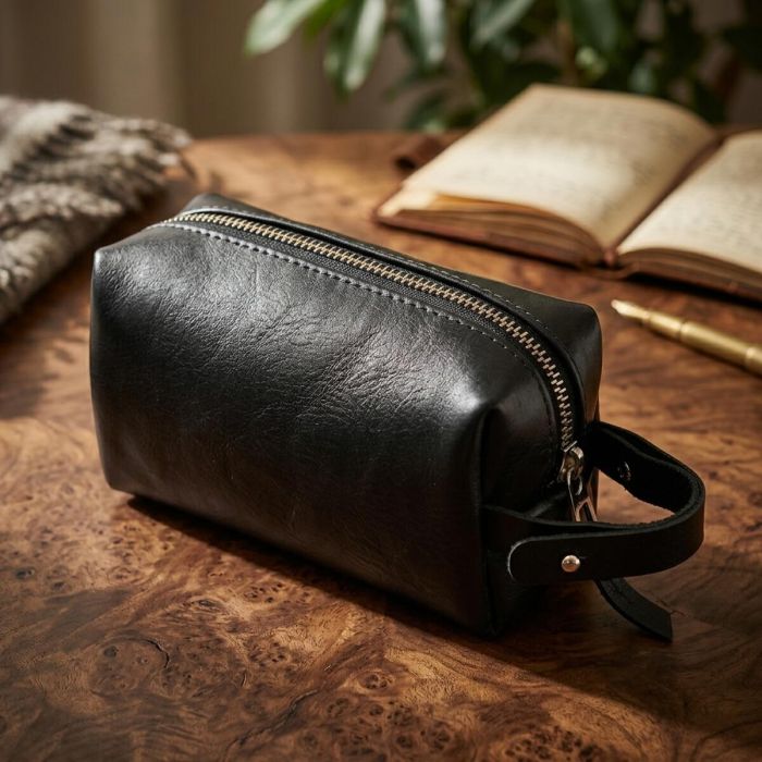 Небольшая косметичка из гладкой кожи на молнии Украина GRANDE PELLE 16761 Черная