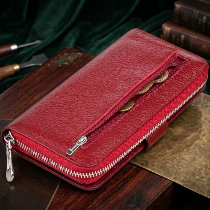 Вертикальный вместительный кошелек из кожи женский ST Leather 19307 Бордовый