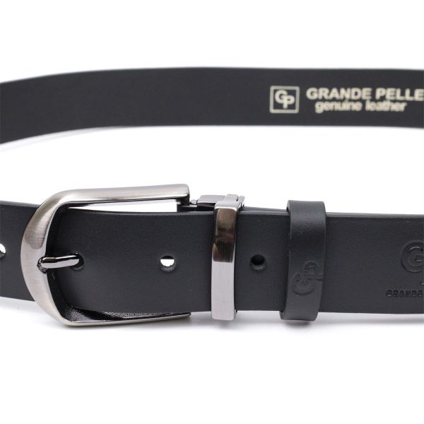 Практичный брючный пояс для мужчин из натуральной кожи GRANDE PELLE 11681 Черный