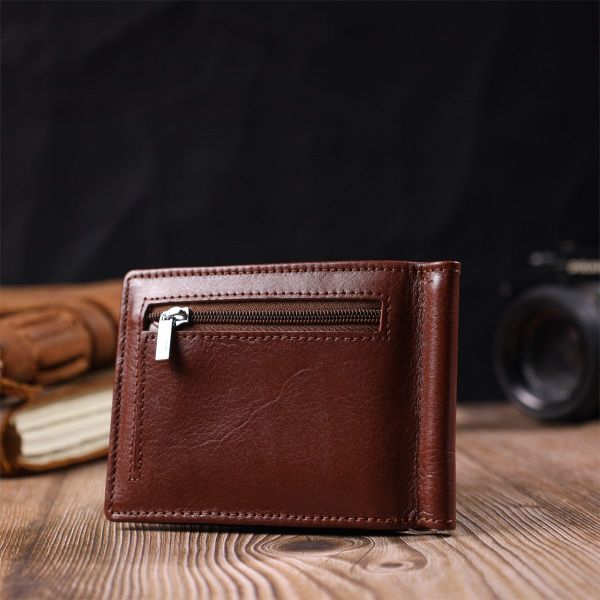 Удобный зажим для денег из натуральной гладкой кожи ST Leather 19427 Коричневый