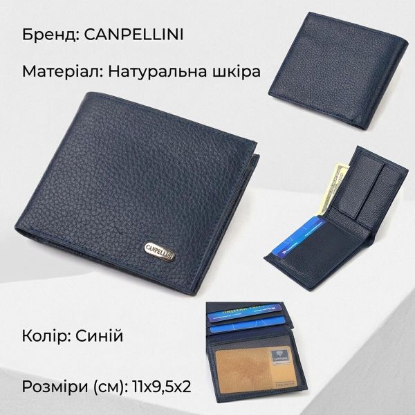Идеальное мужское портмоне из натуральной кожи флотар CANPELLINI 21787 Синее