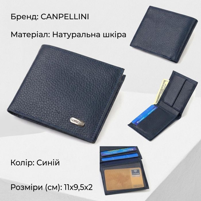 Идеальное мужское портмоне из натуральной кожи флотар CANPELLINI 21787 Синее