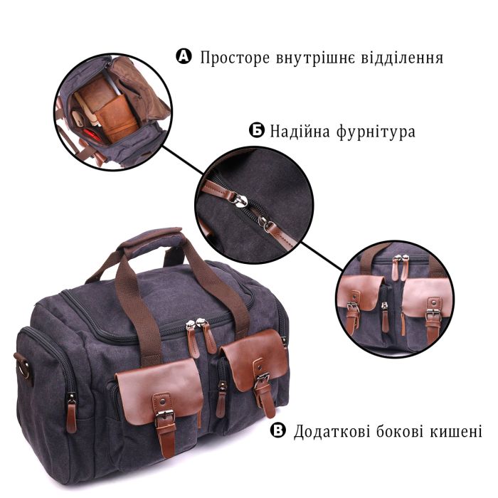 Большая дорожная сумка текстильная 21237 Vintage Черная