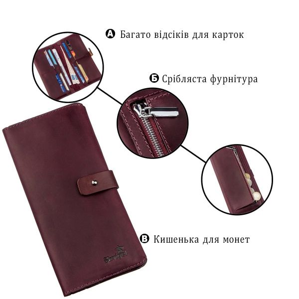 Бумажник женский из винтажной кожи SHVIGEL 16205 Бордовый