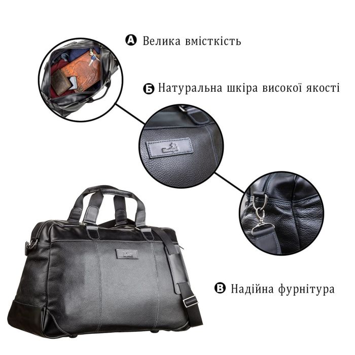Дорожная сумка SHVIGEL 11120 кожаная Черная