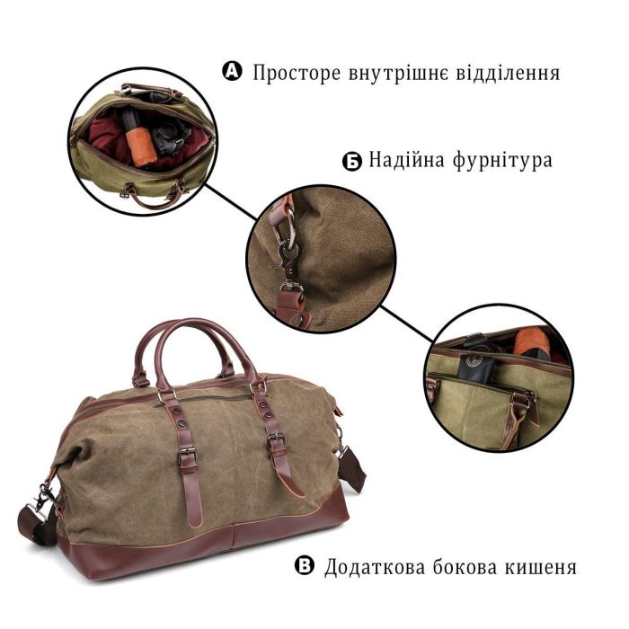 Дорожная сумка текстильная большая Vintage 20167 Зеленая