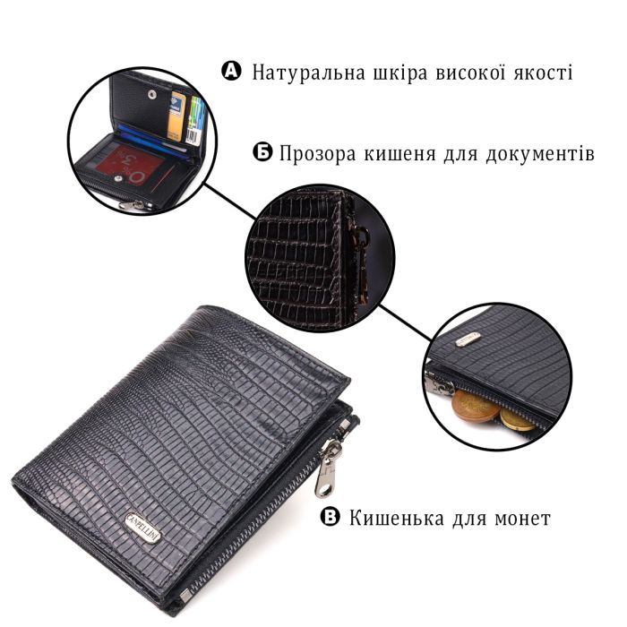 Фактурный вертикальный кошелек из натуральной кожи CANPELLINI 21672 Черный