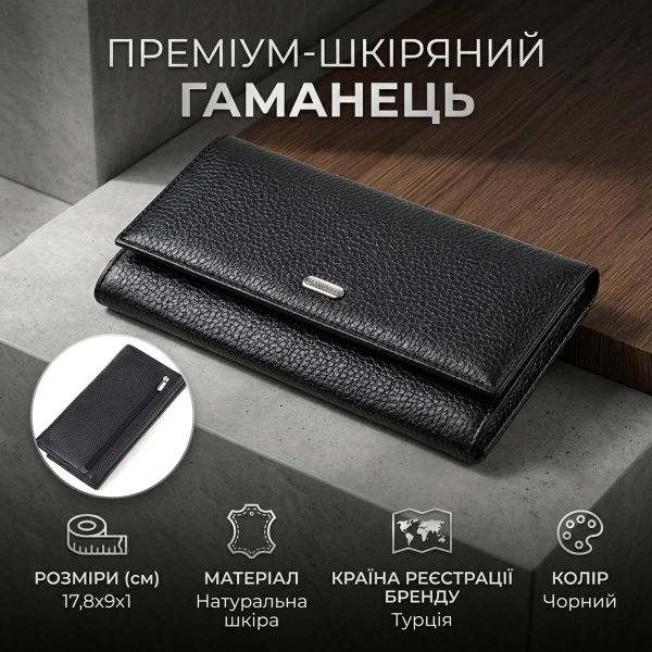 Жіночий шкіряний гаманець для карток купюр та монет CANPELLINI 21822 Чорний