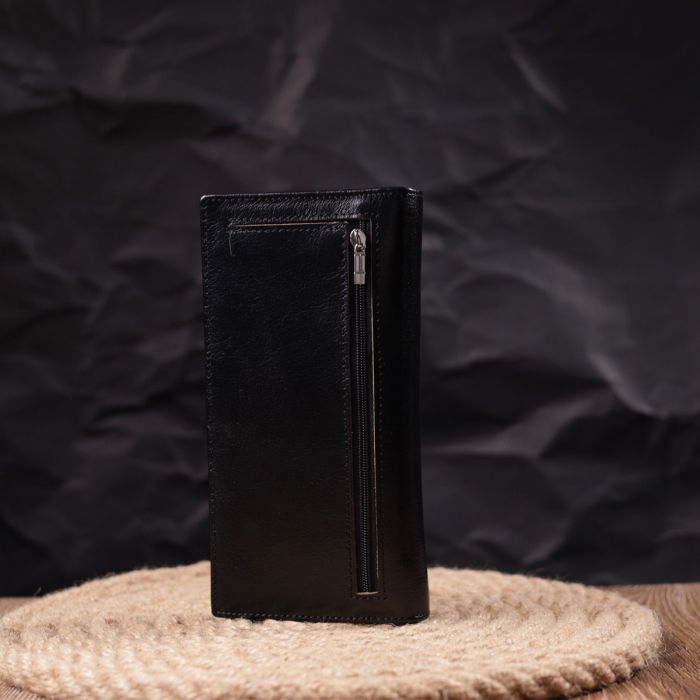 Надежный мужской бумажник из натуральной гладкой кожи в два сложения ST Leather 19414 Черный