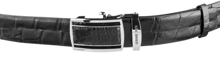 Ремень-автомат CROCODILE LEATHER 18239 из натуральной кожи крокодила Черный