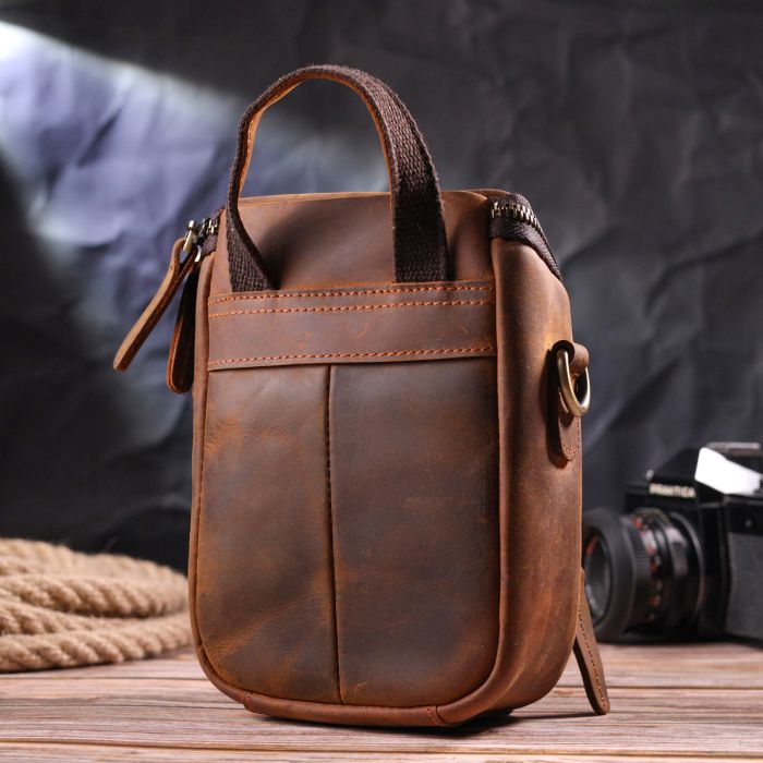 Компактная мужская сумка из натуральной винтажной кожи 21295 Vintage Коричневая