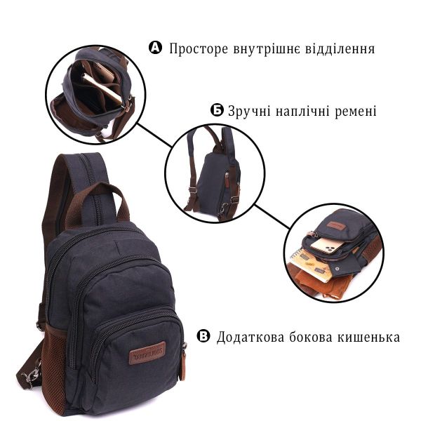 Интересный рюкзак из полиэстера с большим количеством карманов Vintage 22148 Черный
