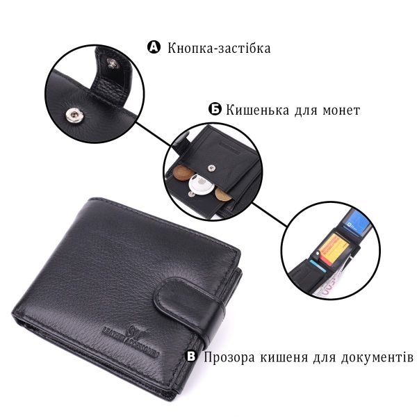 Качественный горизонтальный бумажник из натуральной кожи ST Leather 22455 Черный