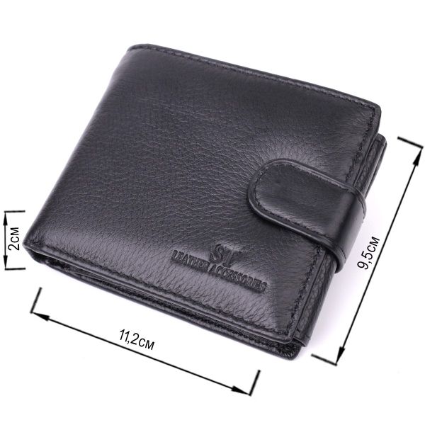 Качественный горизонтальный бумажник из натуральной кожи ST Leather 22455 Черный