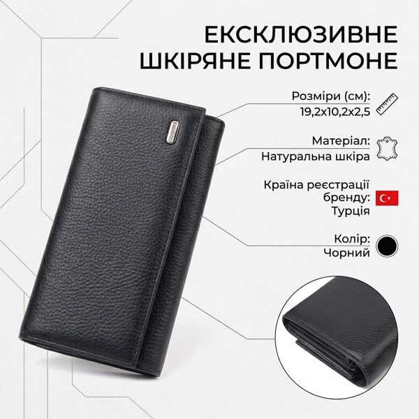 Женский кожаный кошелек для карт купюр и монет CANPELLINI 21529 Черный