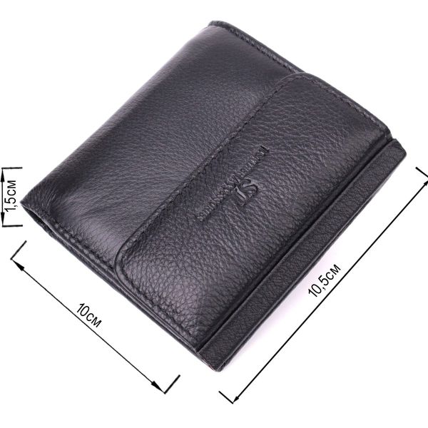 Компактный женский кошелек с монетницей снаружи из натуральной кожи ST Leather 22542 Черный