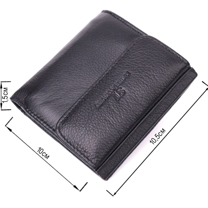 Компактный женский кошелек с монетницей снаружи из натуральной кожи ST Leather 22542 Черный