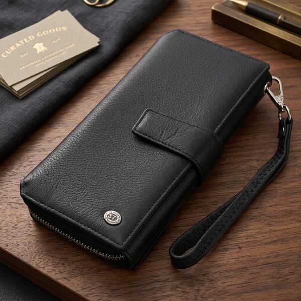 Кошелек клатч унисекс из натуральной кожи для карт и купюр ST Leather 19432 Черный