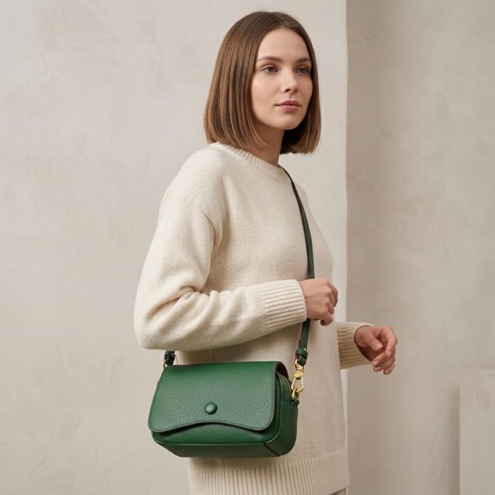 Кожаная женская сумка в красивом цвете и с фигурным клапаном Vintage 22430 Зеленая