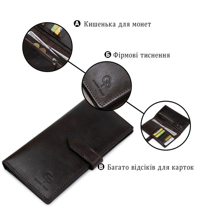 Кожаное мужское глянцевое портмоне GRANDE PELLE 11517 Коричневый