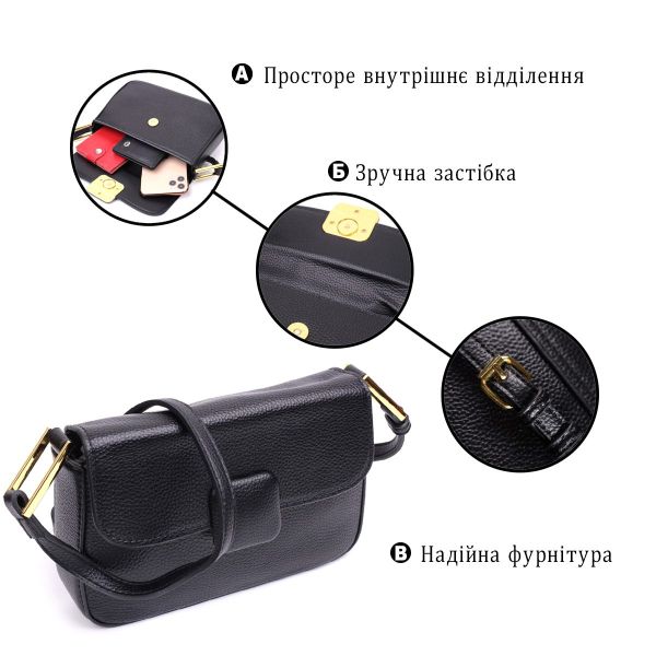 Лаконичная сумка с жестким каркасом из натуральной кожи Vintage 22391 Черная