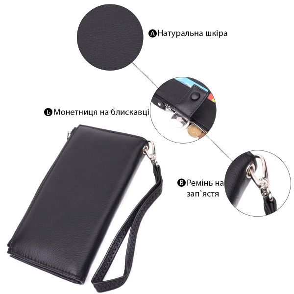 Лаконичный женский вертикальный кошелек-клатч из натуральной кожи ST Leather 22537 Черный