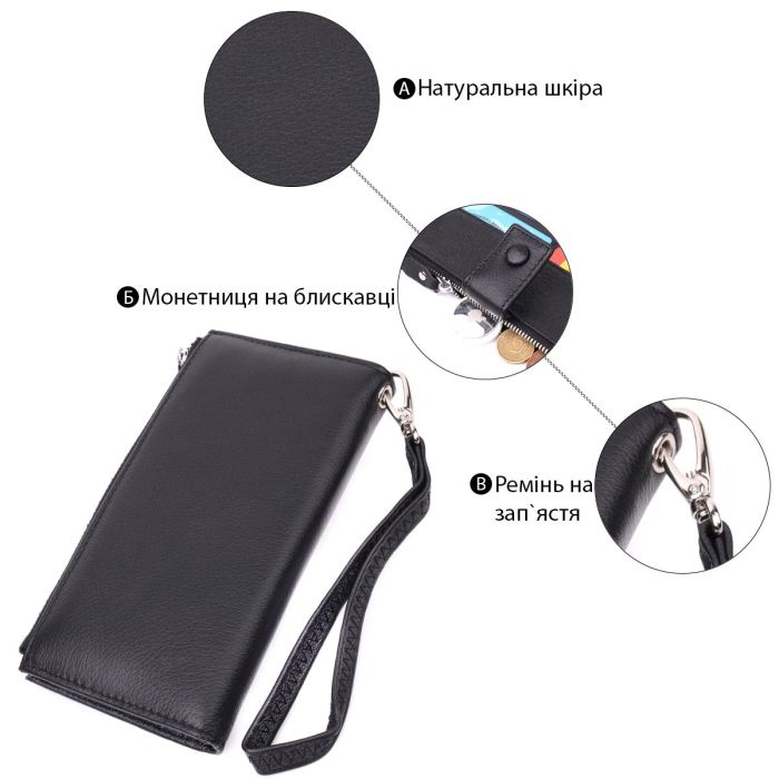 Лаконичный женский вертикальный кошелек-клатч из натуральной кожи ST Leather 22537 Черный