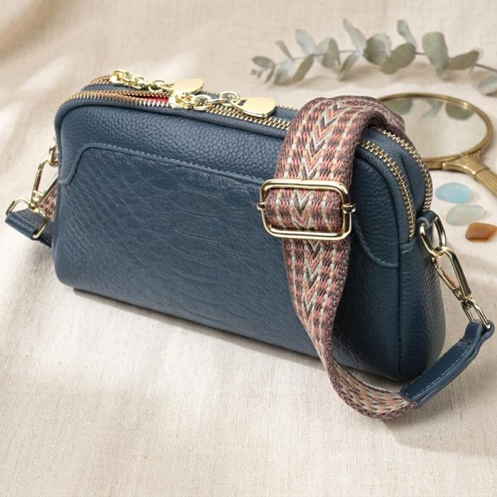 Модная сумка на два отделения из натуральной кожи Vintage 22355 Синяя