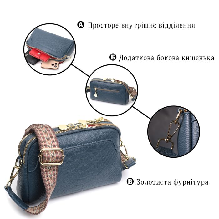 Модная сумка на два отделения из натуральной кожи Vintage 22355 Синяя