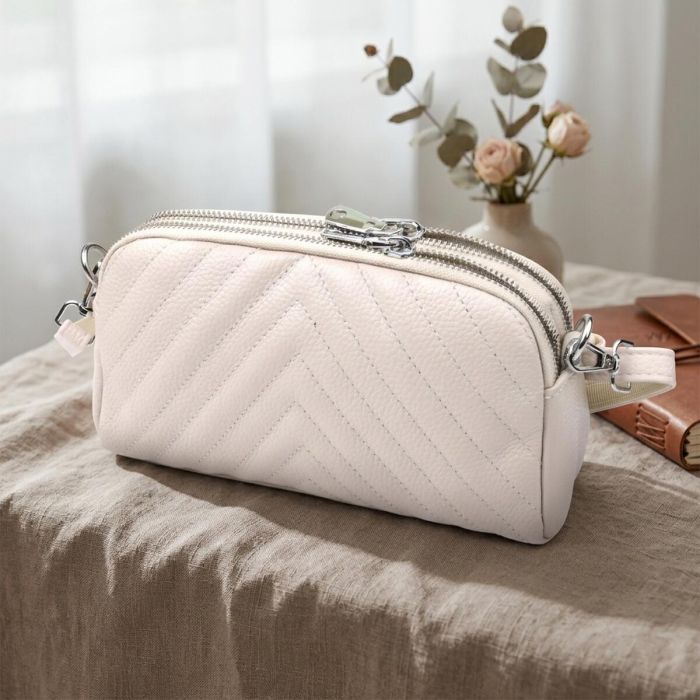 Модная сумка прошита треугольниками из натуральной кожи Vintage 22910 Белый