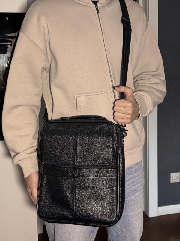 Мужская сумка с ручкой для переноса в руке из натуральной кожи Vintage 23026 Черный