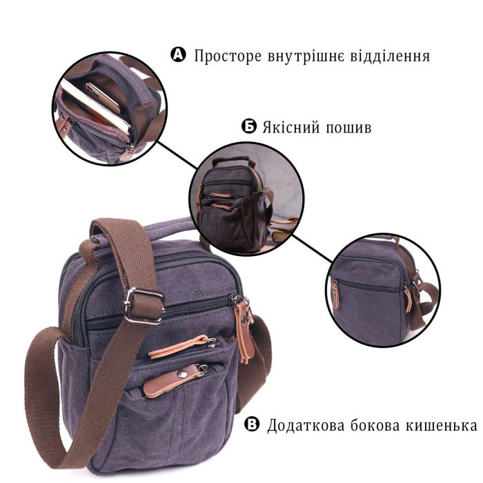 Небольшая мужская сумка из плотного текстиля 21243 Vintage Черная