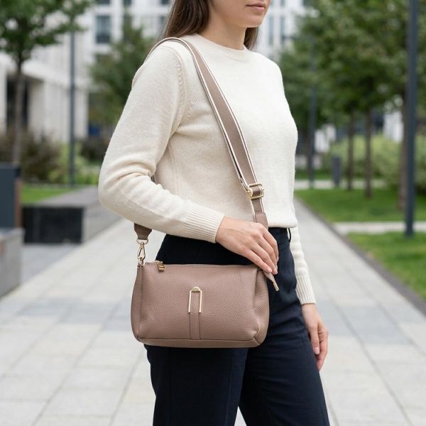 Оригинальная сумка через плече из натуральной кожи Vintage 22289 Бежевая