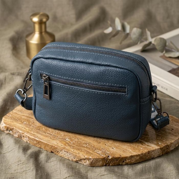 Оригинальная женская сумка с накладным карманом из натуральной кожи Vintage 22641 Синяя