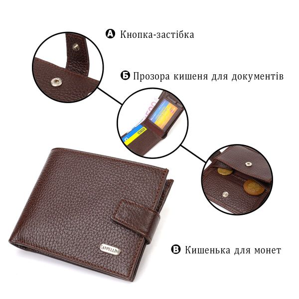 Практичный горизонтальный кошелек для мужчин из натуральной кожи флотар CANPELLINI 21886 Коричневый