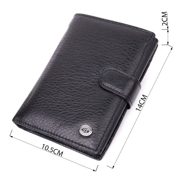 Практичный мужской бумажник с блоком под документы из натуральной кожи ST Leather 22478 Черный
