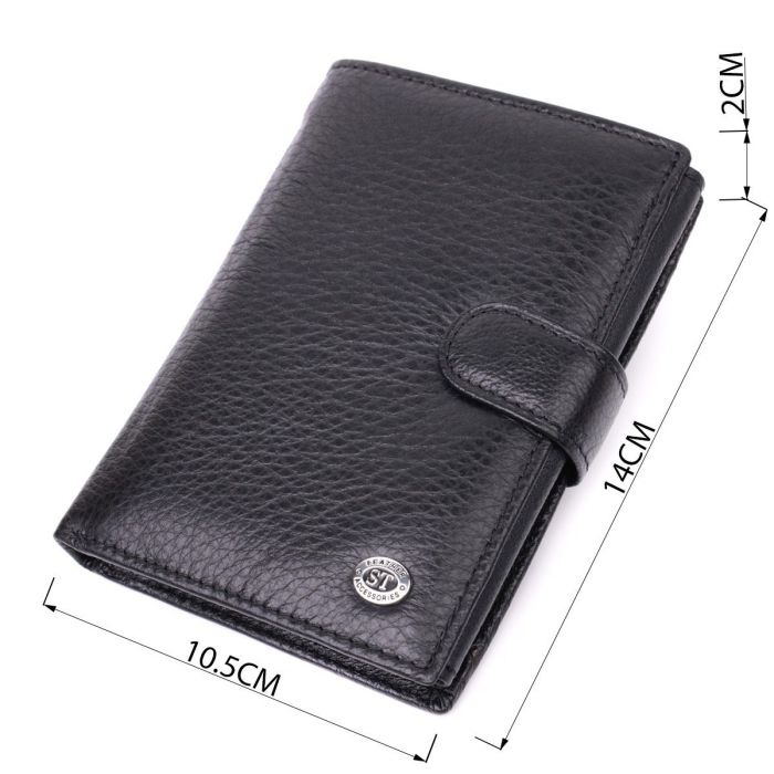 Практичный мужской бумажник с блоком под документы из натуральной кожи ST Leather 22478 Черный