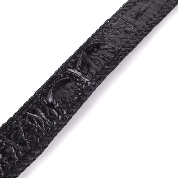 Ремень-автомат CROCODILE LEATHER 18010 из натуральной кожи крокодила Черный