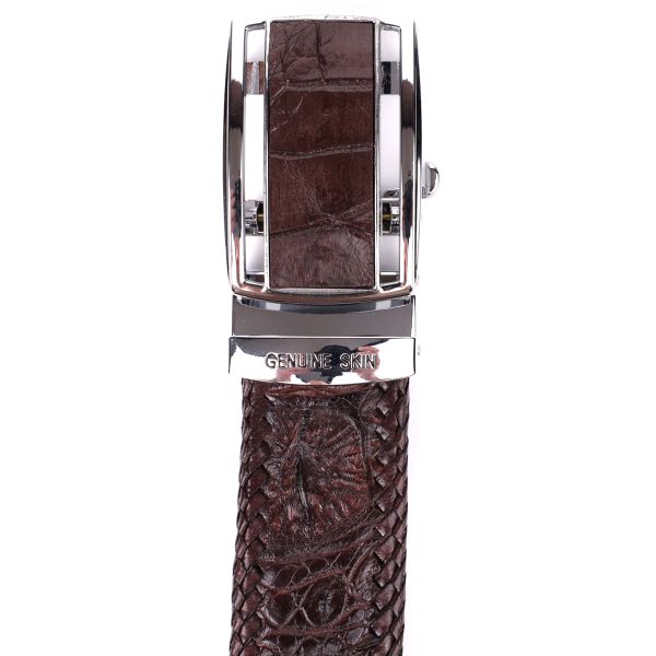Ремень-автомат CROCODILE LEATHER 18171 из натуральной кожи крокодила Коричневый