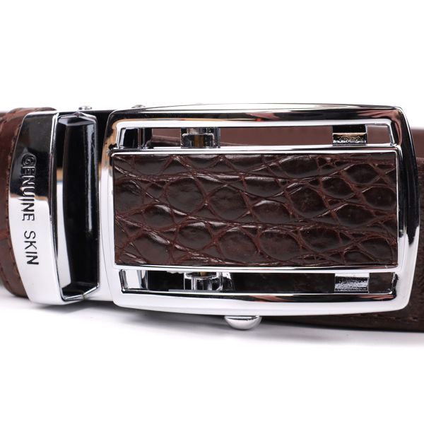 Ремень-автомат CROCODILE LEATHER 18235 из натуральной кожи крокодила (каймана) Коричневый