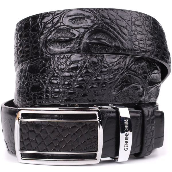 Ремень-автомат CROCODILE LEATHER 18239 из натуральной кожи крокодила Черный