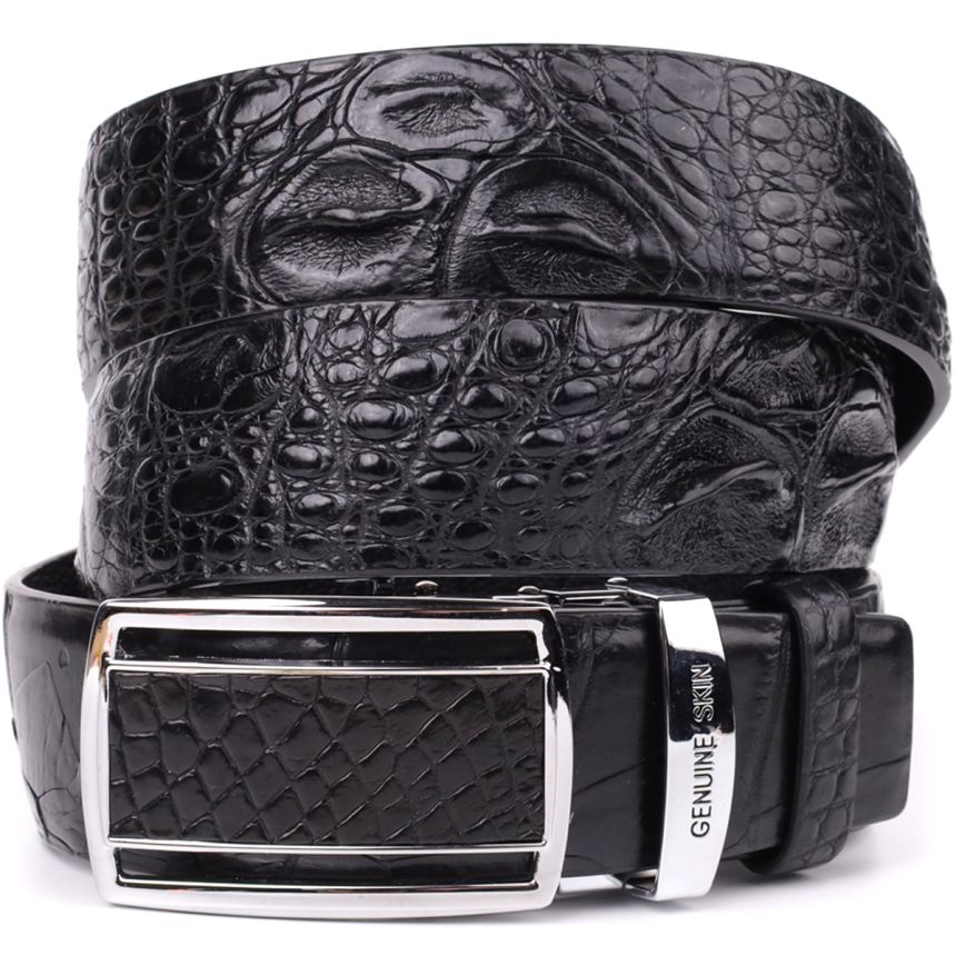 Ремень-автомат CROCODILE LEATHER 18239 из натуральной кожи крокодила Черный