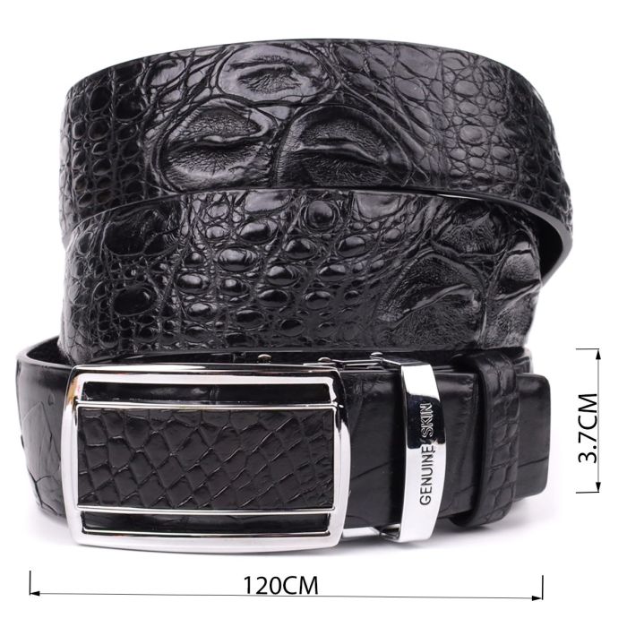 Ремень-автомат CROCODILE LEATHER 18239 из натуральной кожи крокодила Черный