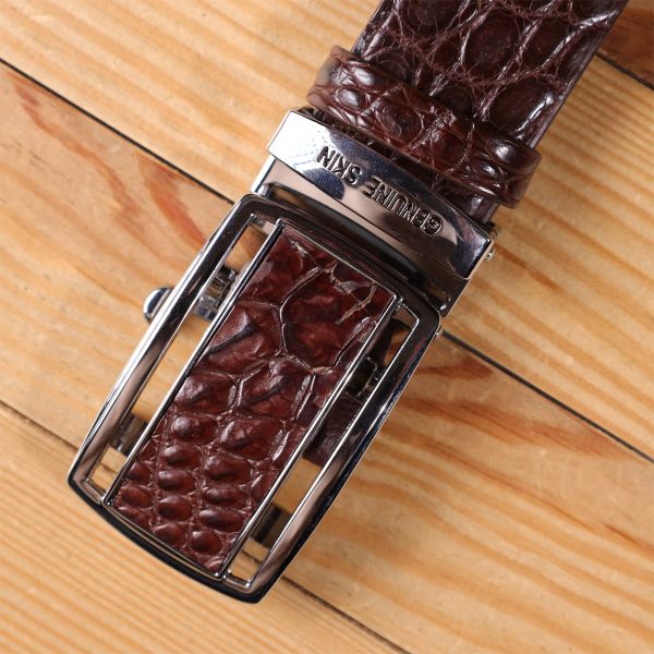 Ремень-автомат CROCODILE LEATHER 18240 из натуральной кожи крокодила Коричневый